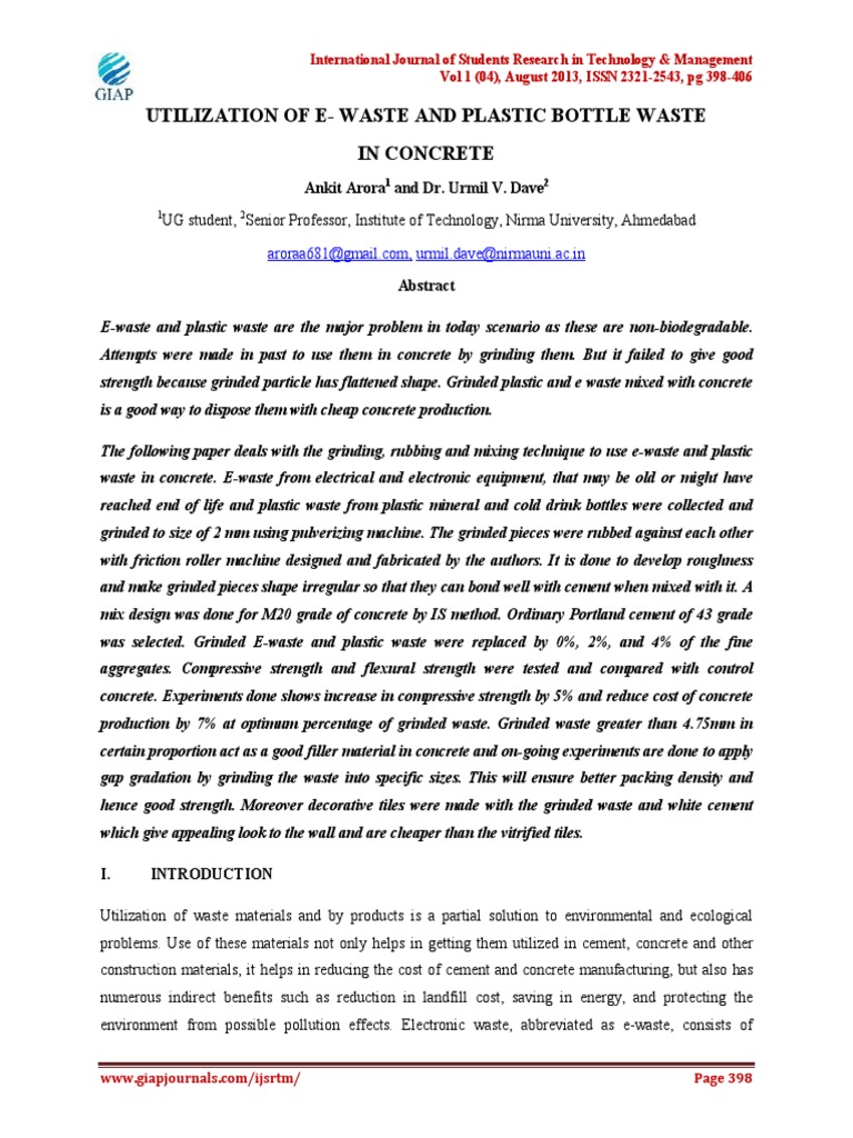 Utilization of E - Waste and Plastic Bottle Waste-Libre | PDF ...