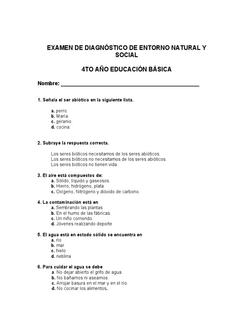 Examen Diagnóstico: Entorno Natural y Social | PDF
