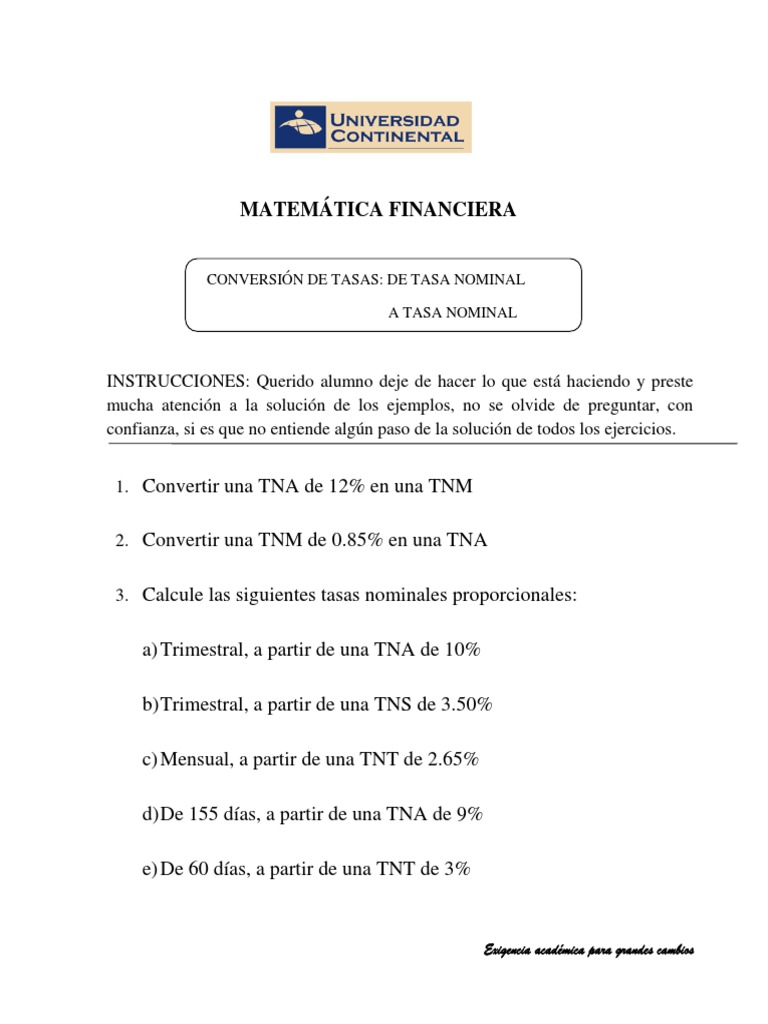 Conversión de Tasas en Matemática Financiera | PDF | Finanzas ...