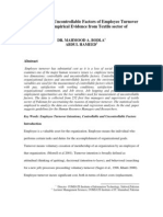 Controllable vs. Uncontrollable Factors of Employee Turnover Intentions: An Empirical