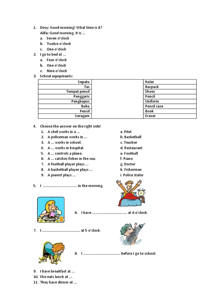 Latihan Soal Bahasa Inggris Kelas 2 SD