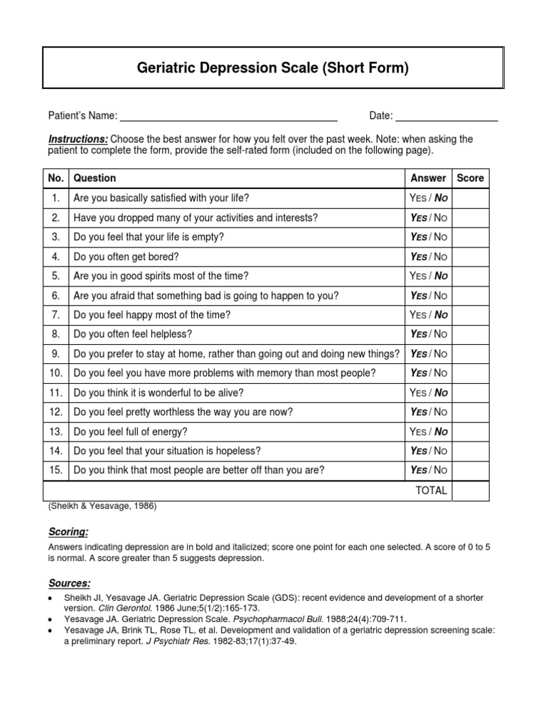 GDS Neuropsychological Assessment Mental Health
