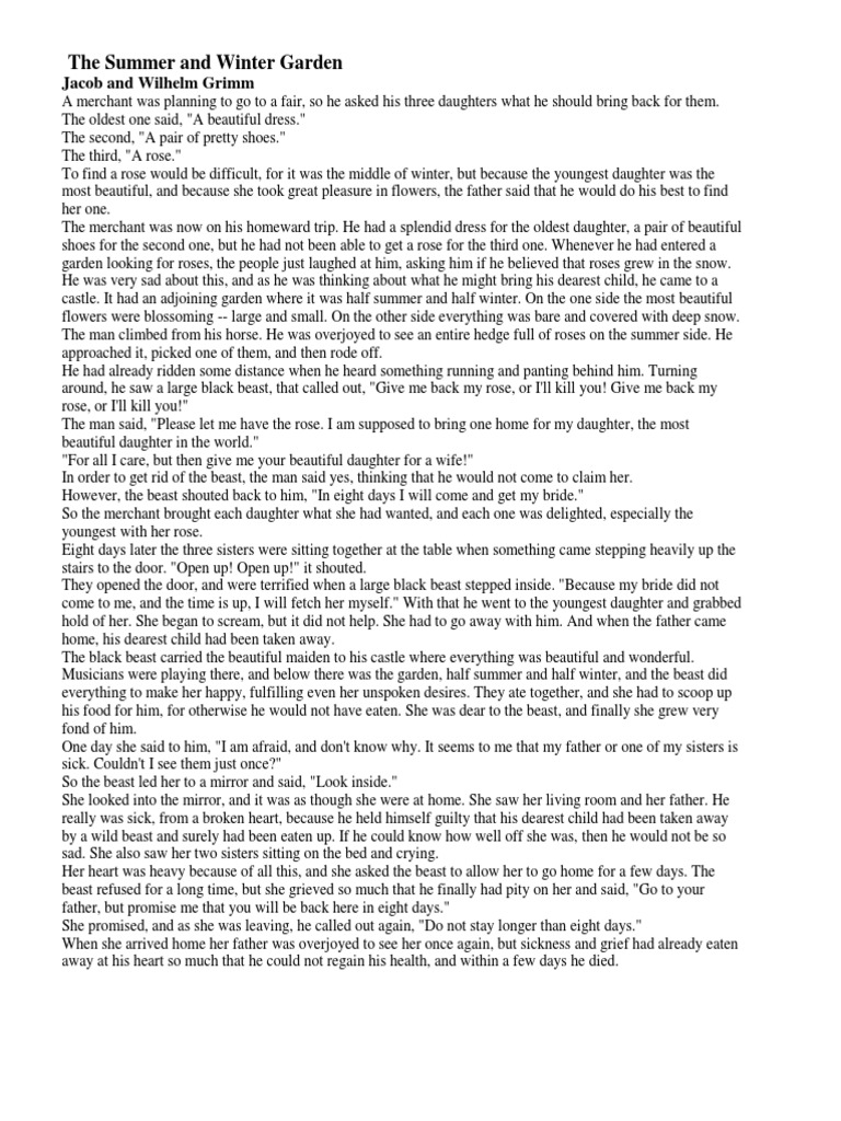 The Summer and Winter Garden | PDF | Grimms' Fairy Tales