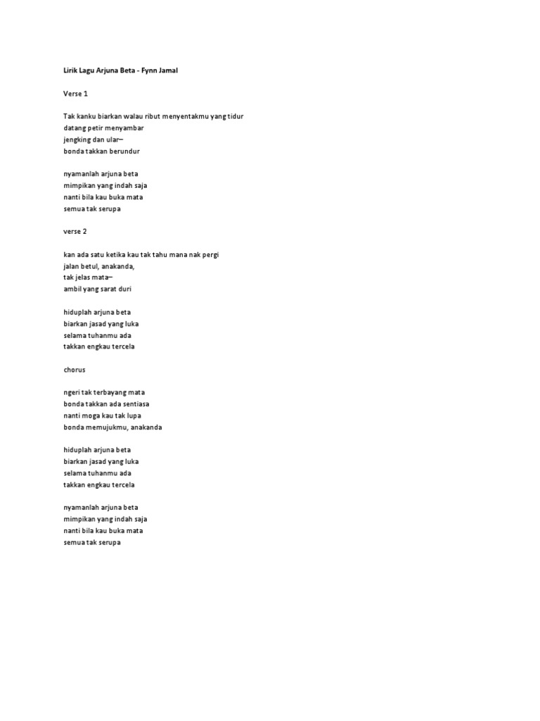 Arjuna Beta Lirik Lagu
