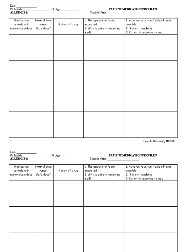 Medication Profile Template