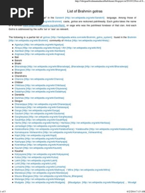 List Of Brahmin Gotras Saint Hindu Mythology