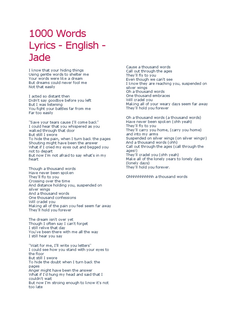 1000 Words Lyrics English Jade