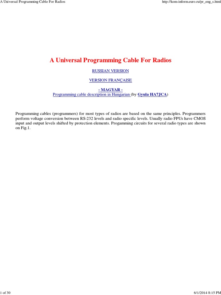 A Universal Programming Cable for Radios | Electrical Connector |  Electronic Circuits