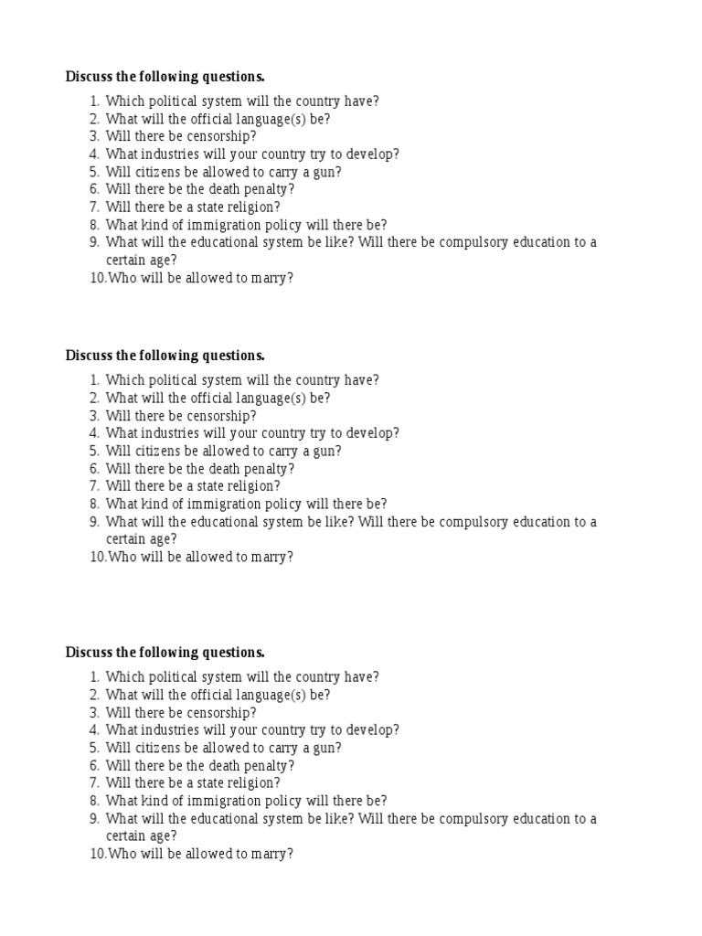 Discuss The Following Questions | PDF | Politics | Lifestyle