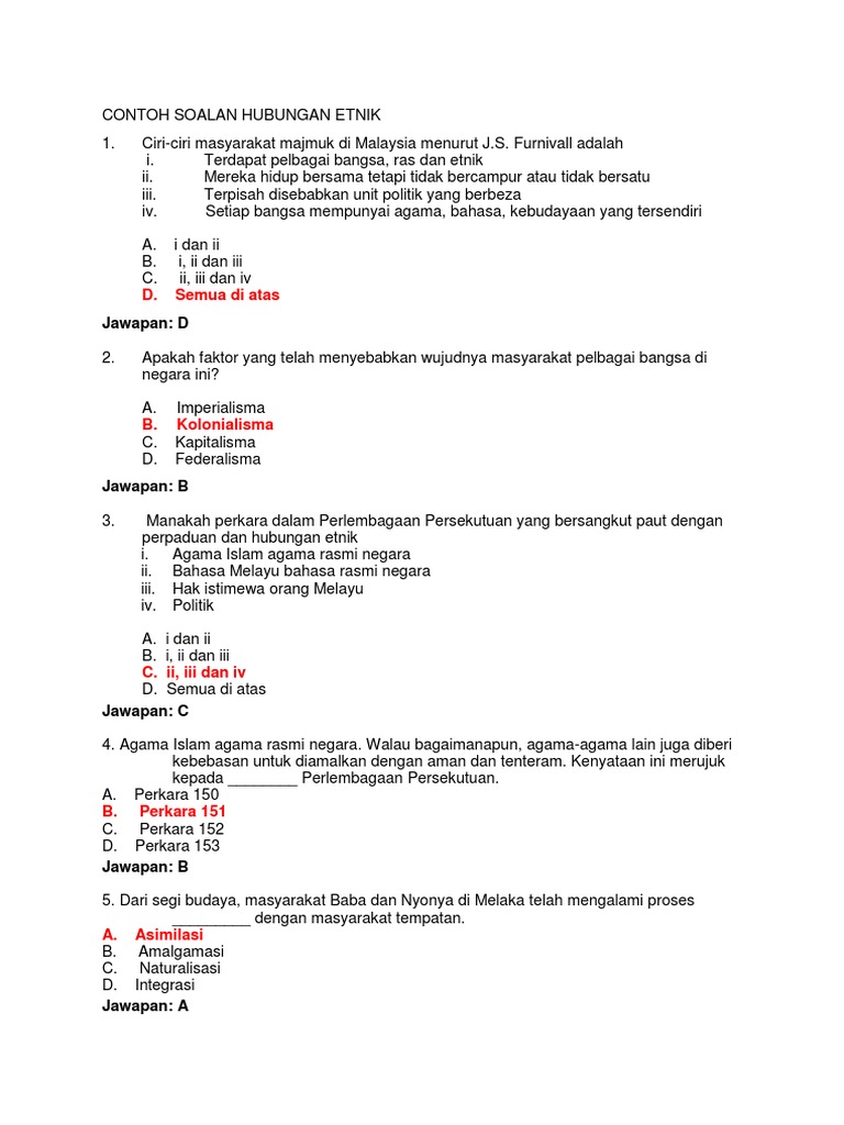 Soalan Hubungan Etnik Contoh Pdf