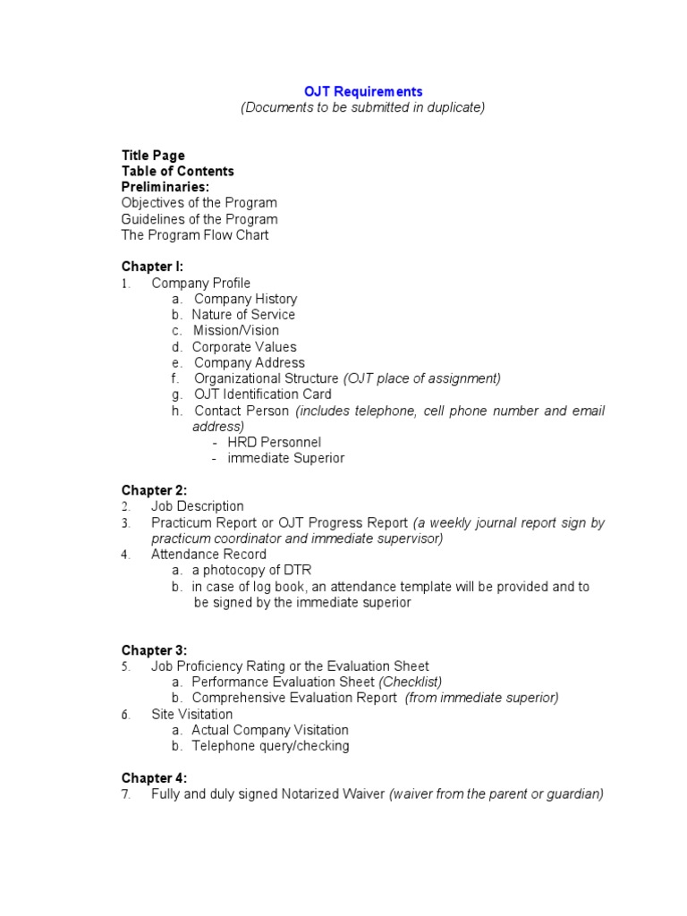 OJT Requirements and Guidelines Document | PDF