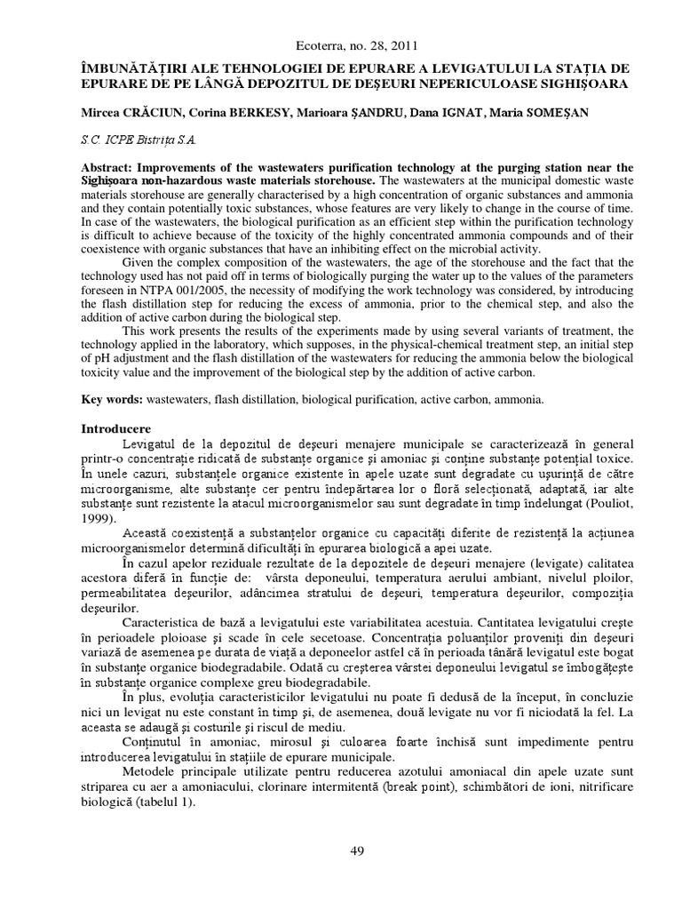 Ammonia Removal in Wastewater Treatment | PDF | Technology & Engineering