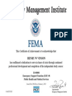 Federal Emergency Management Agency Completion Certificate in Emergency Support Function (ESF)#8 in Public Health and Medical Services Certification for Henry Vinson 