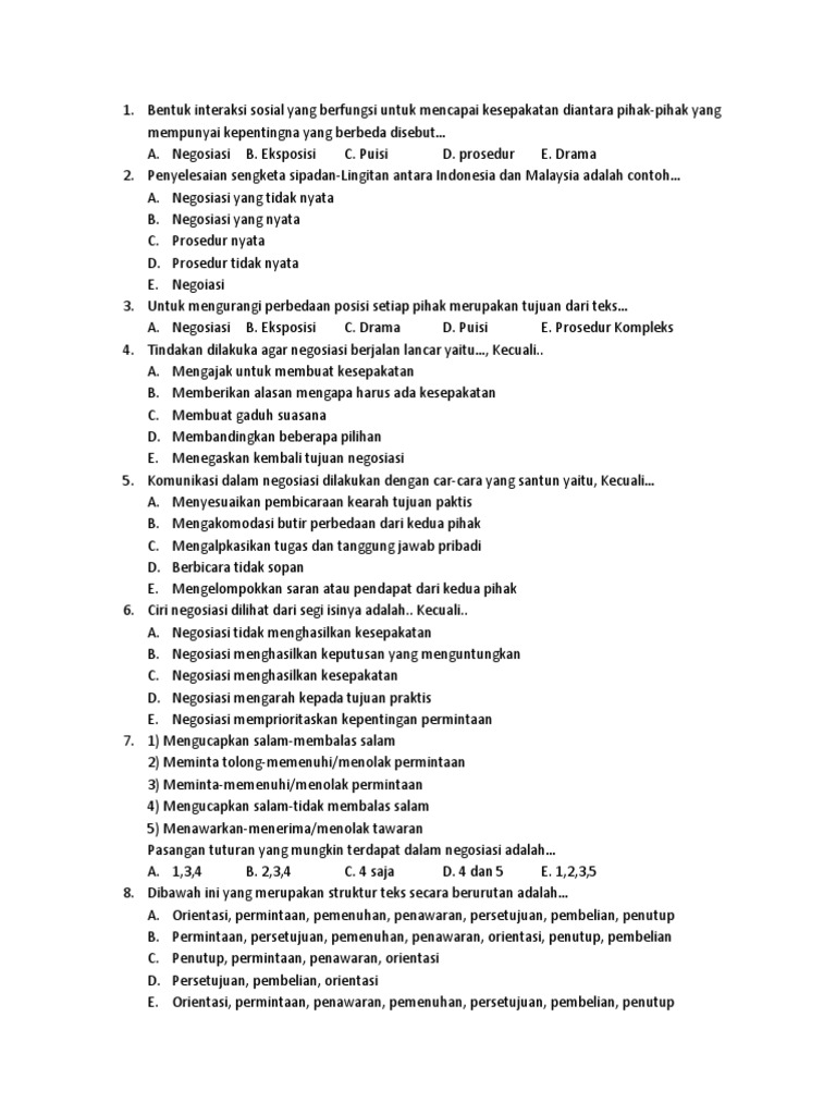 31 Contoh Soal Bahasa Indonesia Tentang Negosiasi Kumpulan Contoh Soal