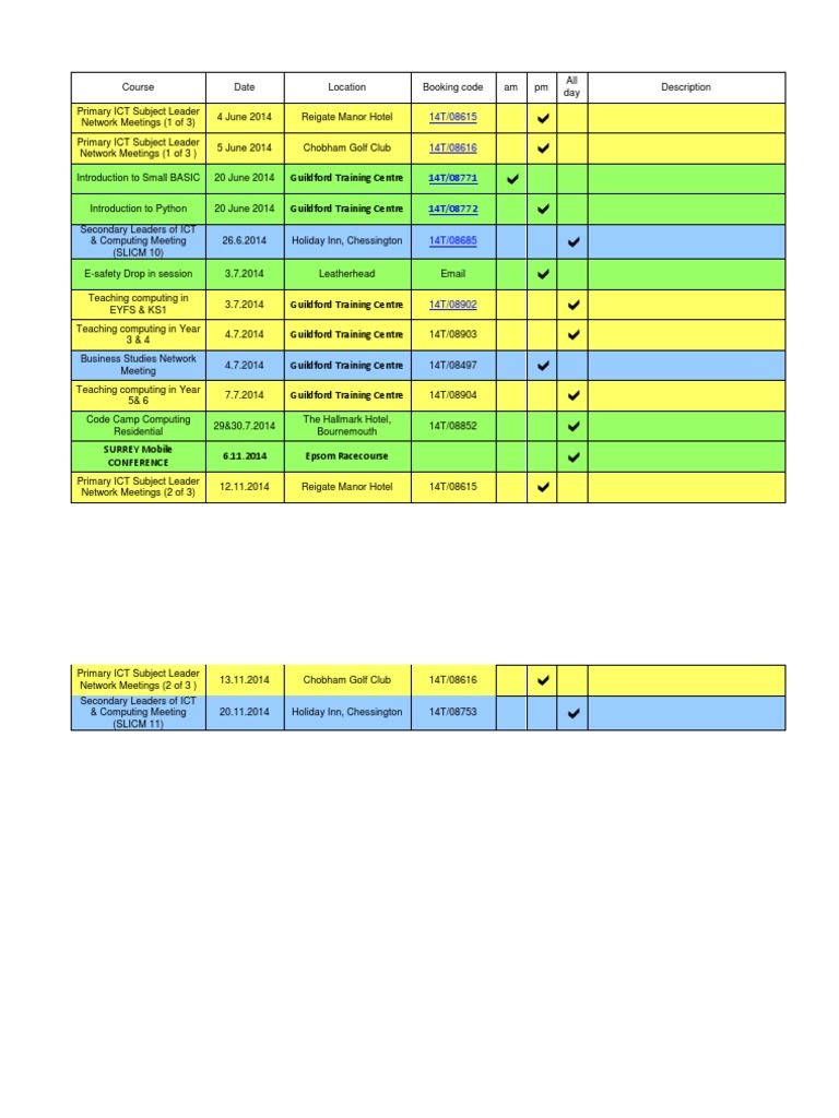 2014 ICT & Computing Courses Schedule | PDF