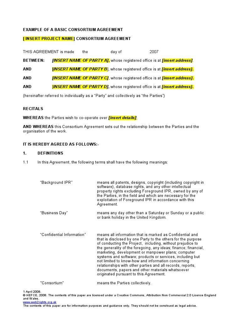 Basic Consortium Agreement Template | PDF | Computing And Information ...