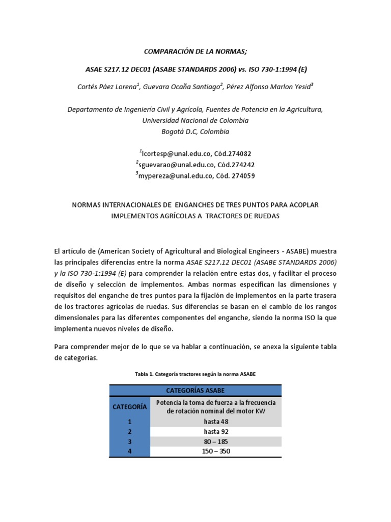 Comparación de las normas internacionales ASAE S217.12 DEC01 y ISO 730 ...