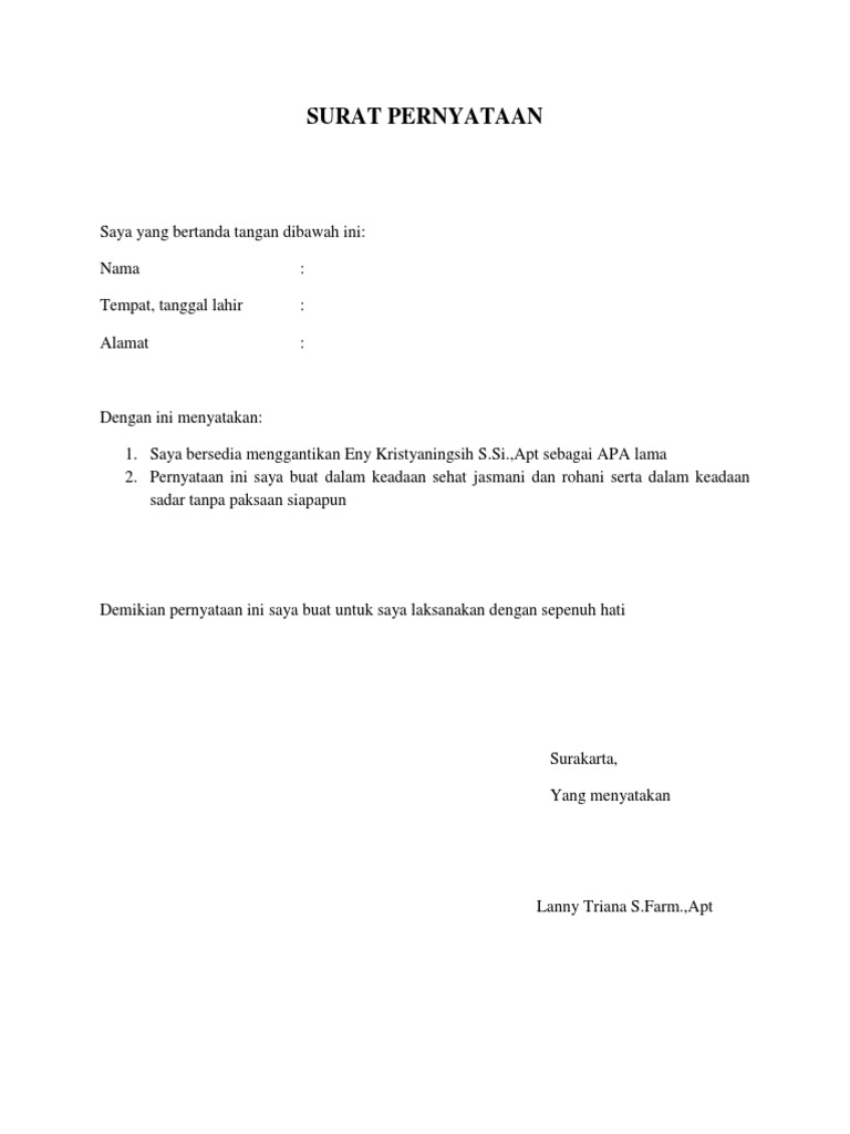 Contoh Surat Pengunduran Diri Apoteker Penanggung Jawab