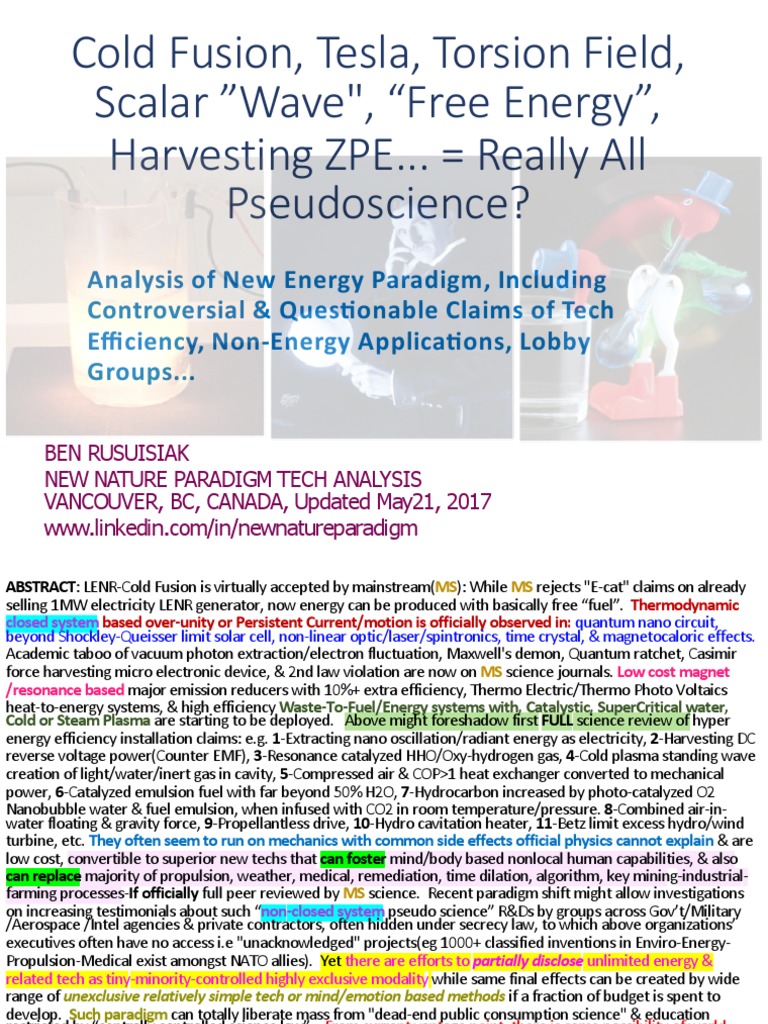 Cold fusion, Tesla, Scalar wave, Torsion field, 