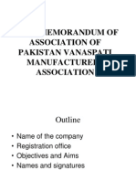 Memorandum of Association of Pakistan Vanaspati Manufacturers Association