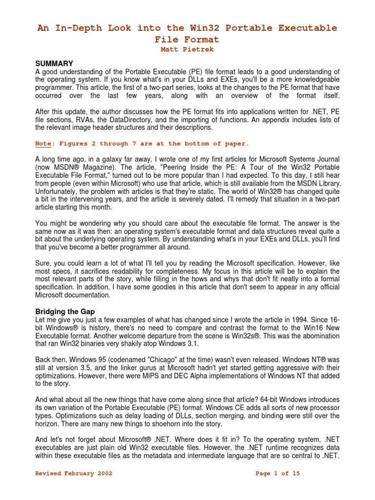 An In-Depth Look Into The Win32 PE File Format - Matt Pietrek 2002 ...