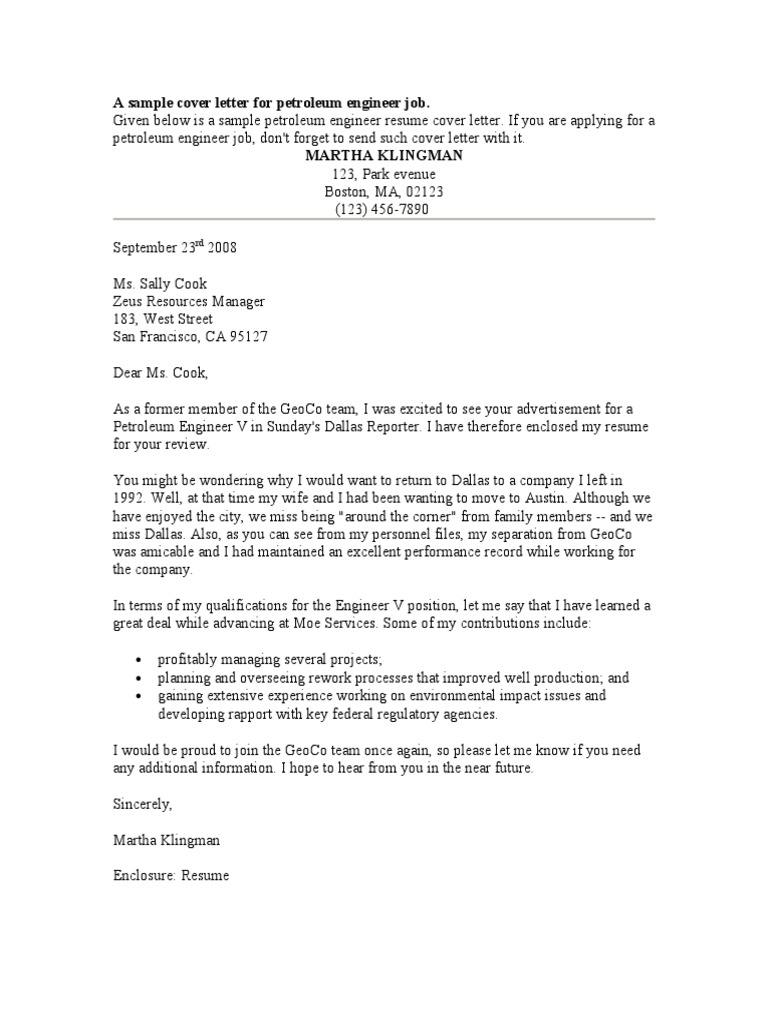 How To Write Cover Letter For Engineering Job Sample Cover Letter