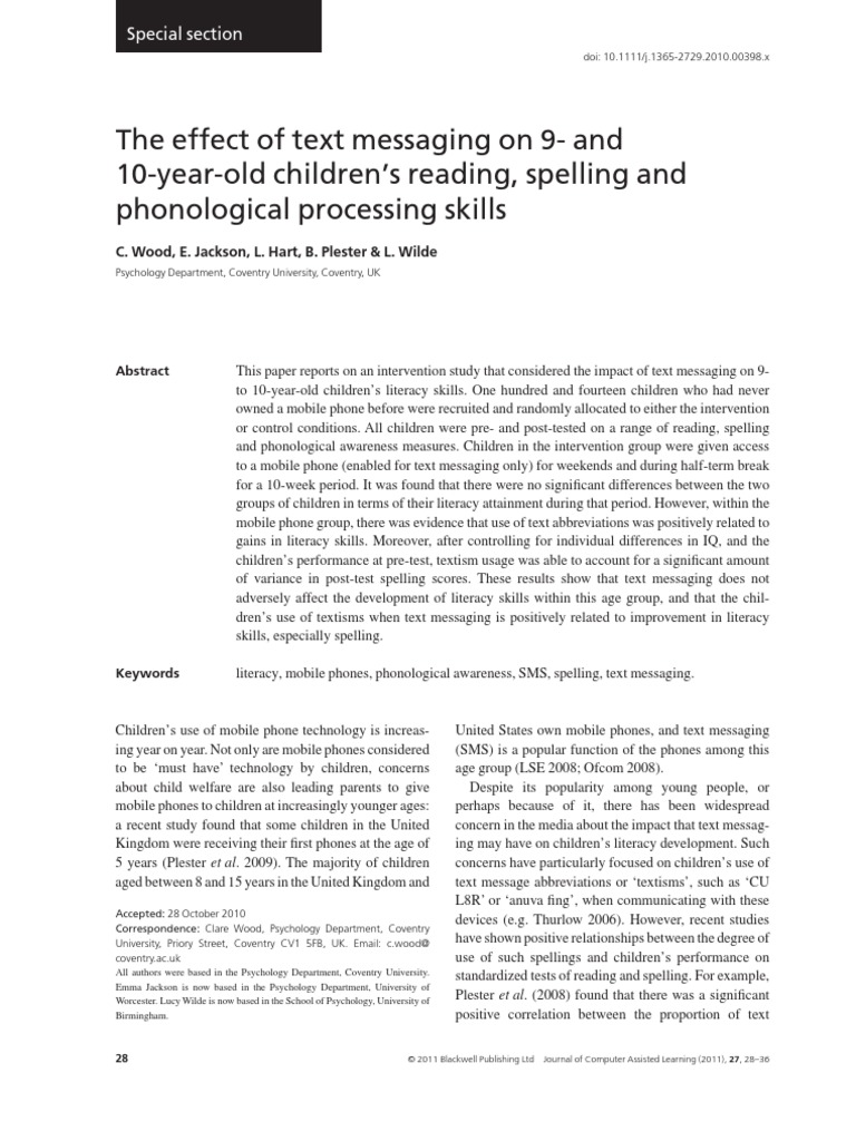 The Effect of Text Messaging On | PDF | Text Messaging | Intelligence ...