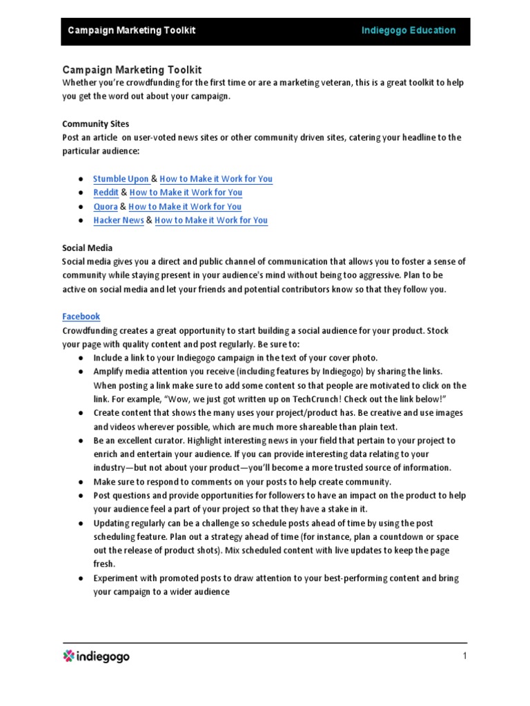 Indiegogo Campaign Marketing Guide | PDF | Business
