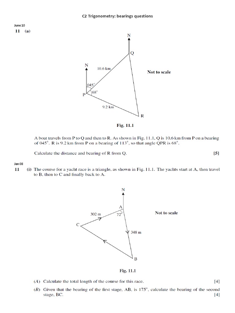 C2 Trigonometry Bearings Questions June 10 PDF