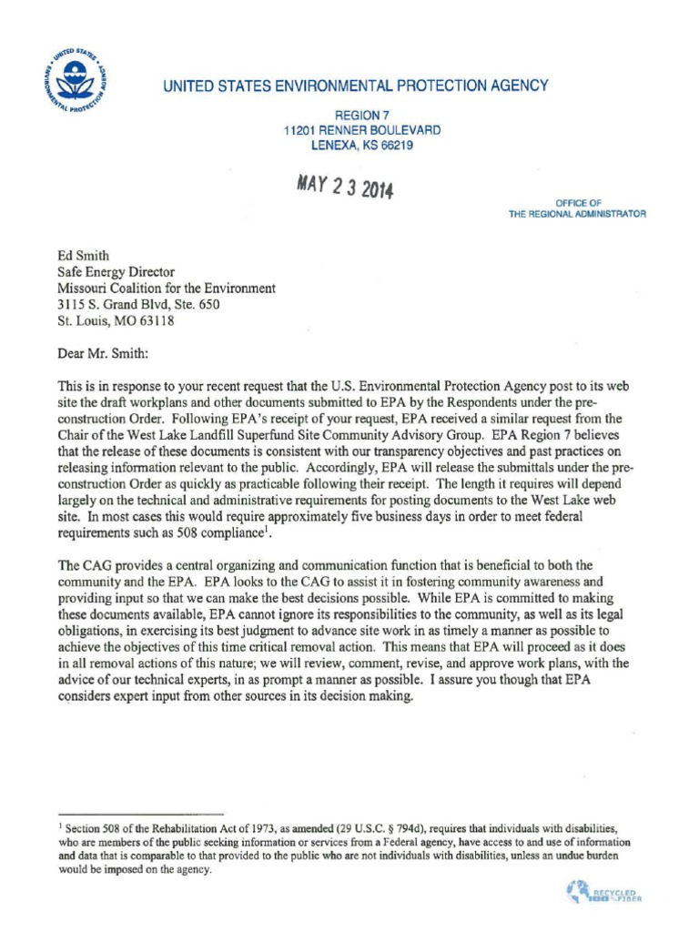 EPA Response on West Lake Landfill Documents | PDF | United States ...