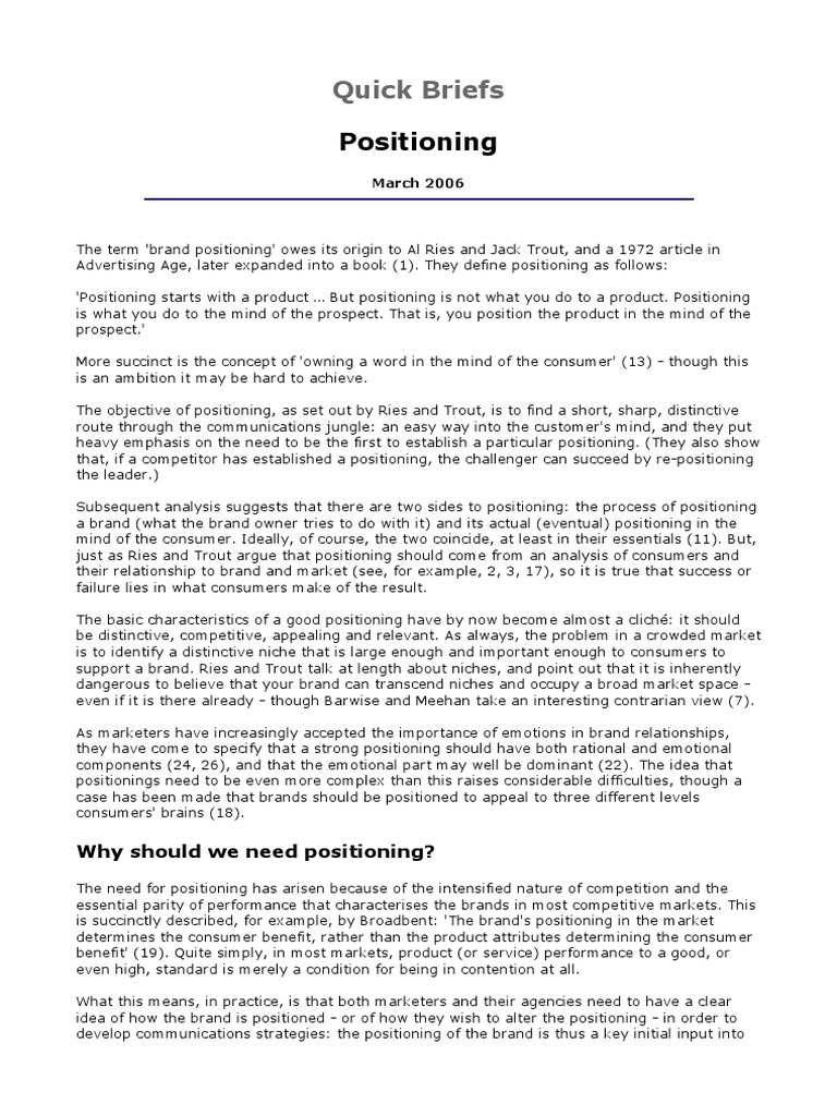 Positioning: Quick Briefs | PDF | Brand | Marketing