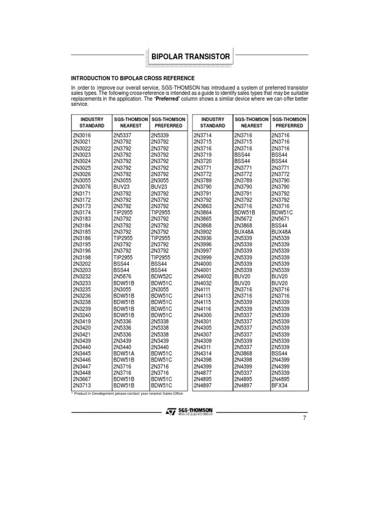 Cross Reference Transistor Bipolar PDF Electricity