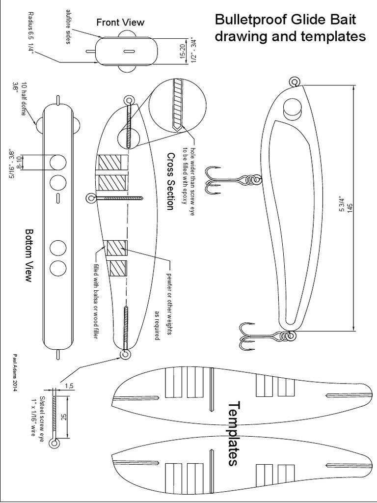 Bulletproof Glide Bait Drawing and Templates, PDF