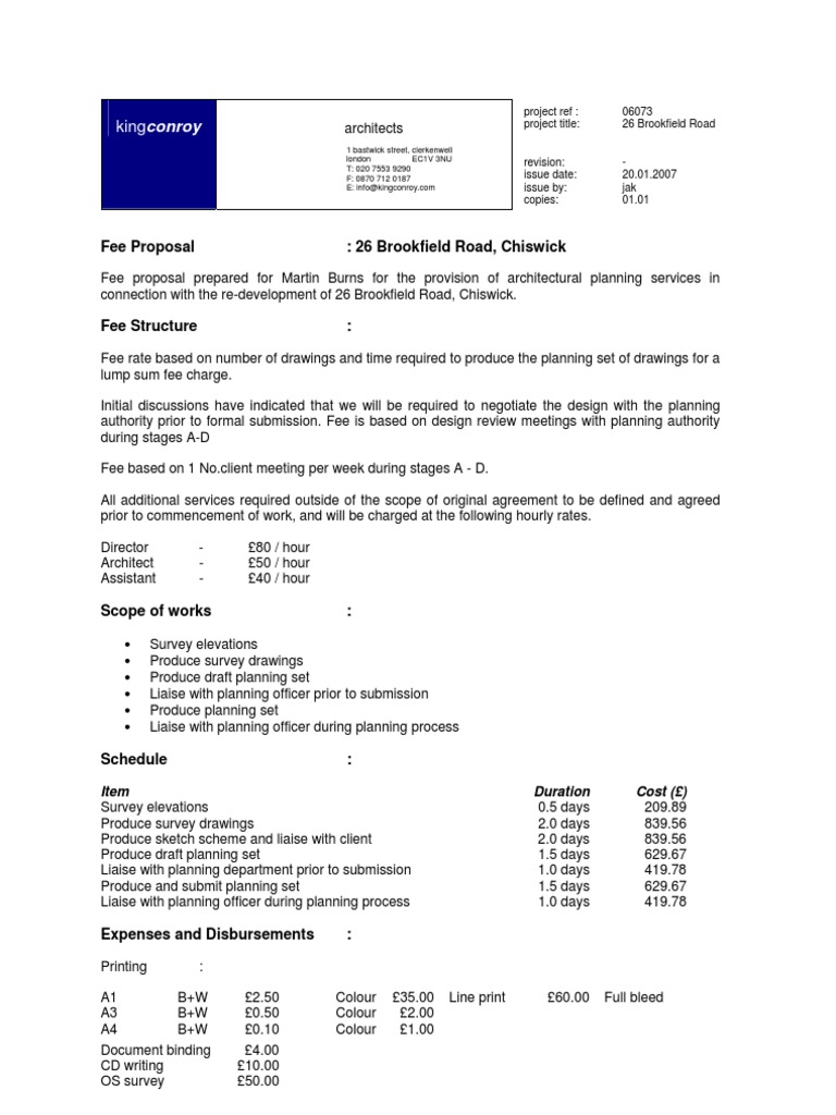 kca fee proposal Architect Fee