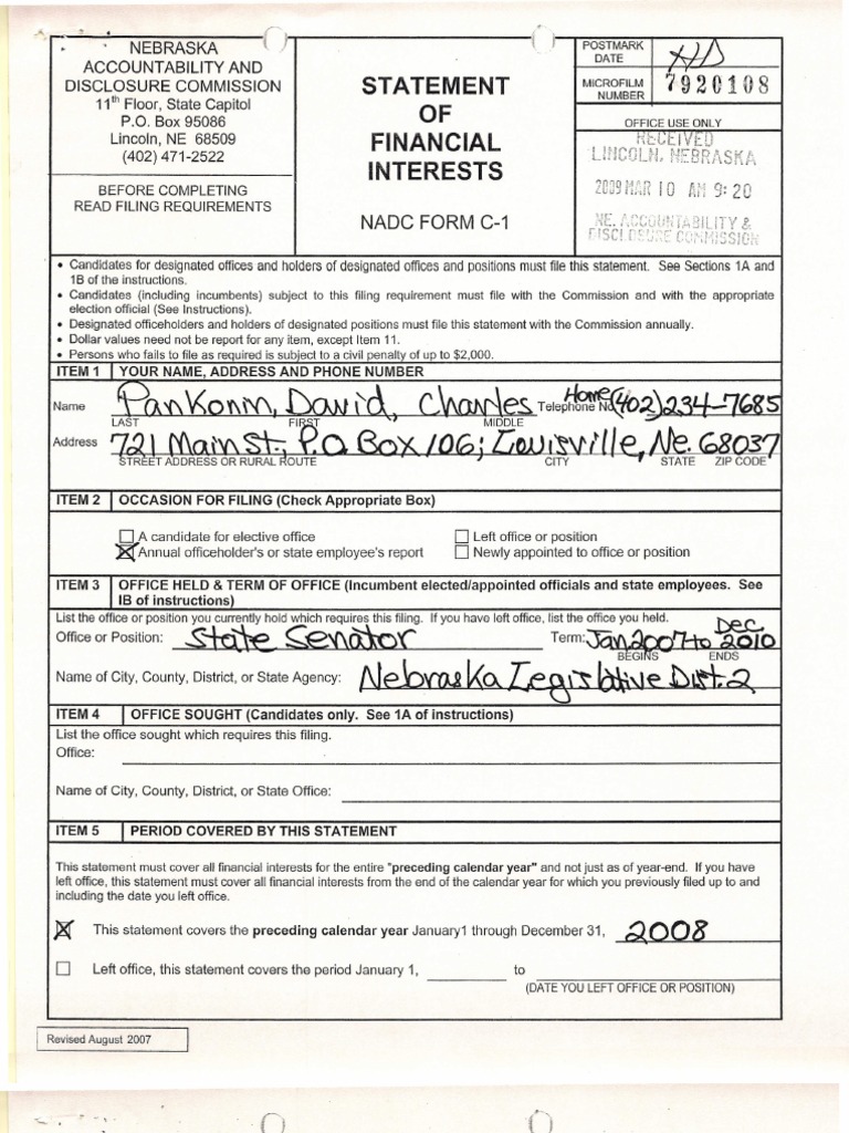 Nebraska Financial Interests Statement | PDF