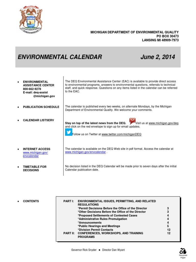 DEQ Environmental Calendar | PDF | Clean Water Act | Clean Air Act (United  States)
