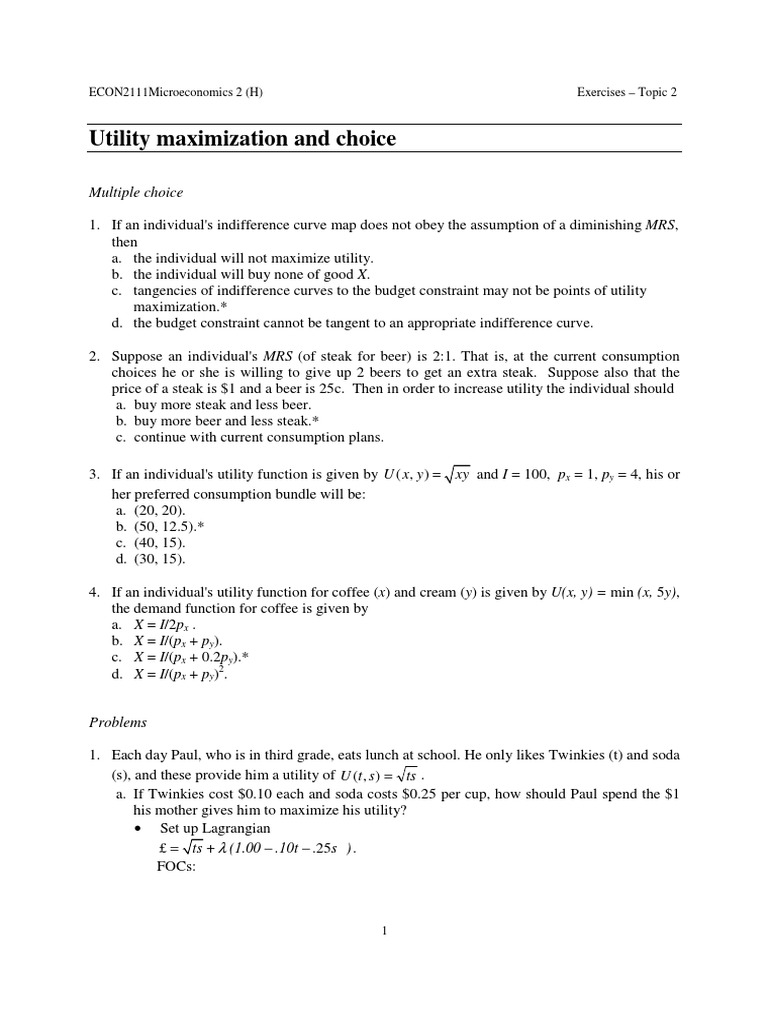 Tutorial 2 Questions With Solution | PDF | Utility | Economic Theories