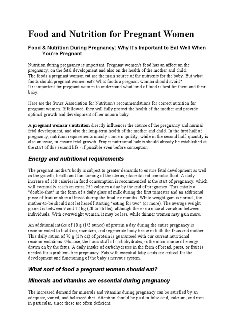 Food and Nutrition For Pregnant Women | PDF | Pregnancy | Nutrition