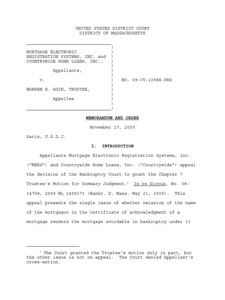 Mortgage Electronic Registration Systems Inc and Country Wide Home