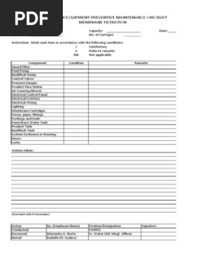 Preventive Maintenance Checklist for Membrane Filtration