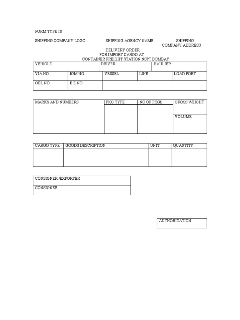 Import Cargo Delivery Order Form | PDF