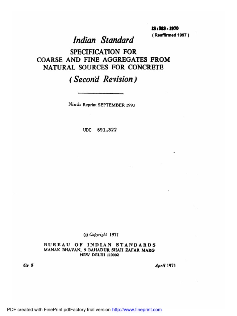 IS Code For 383 (Coarse& FineAggregate For Concrete) | PDF | Computers