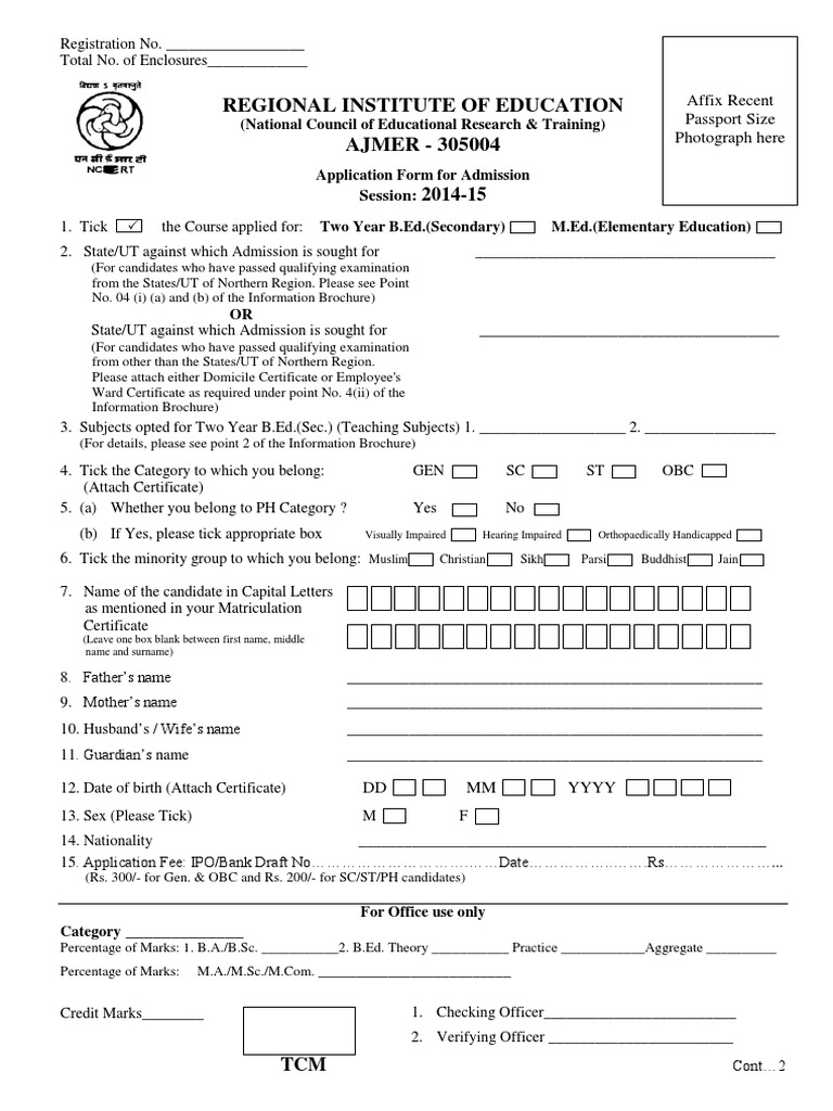 RIE Ajmer BEd Med Application Form Qualifications Academia