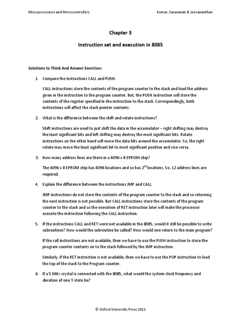 354 39 Solutions Instructor Manual 3 Instruction Set Execution 8085 ...