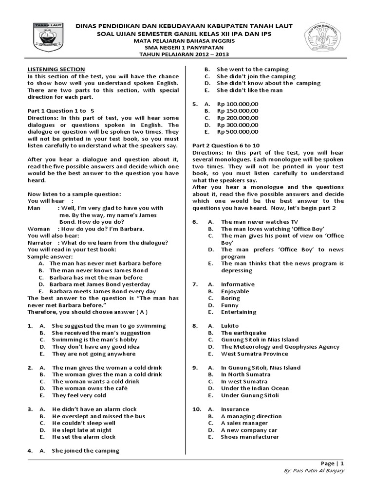 Latihan Soal Lintas Minat Sastra Inggris Kls 12