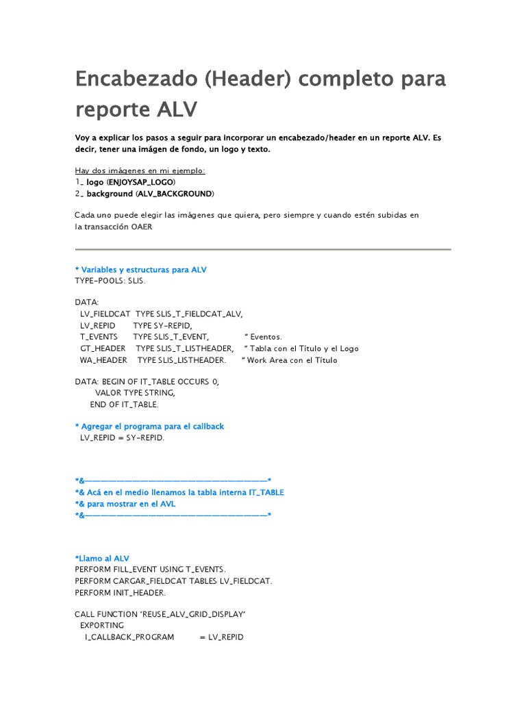 Ejemplo de Reporte ALV Con Cabecera (Encabezado) | PDF | Programación ...