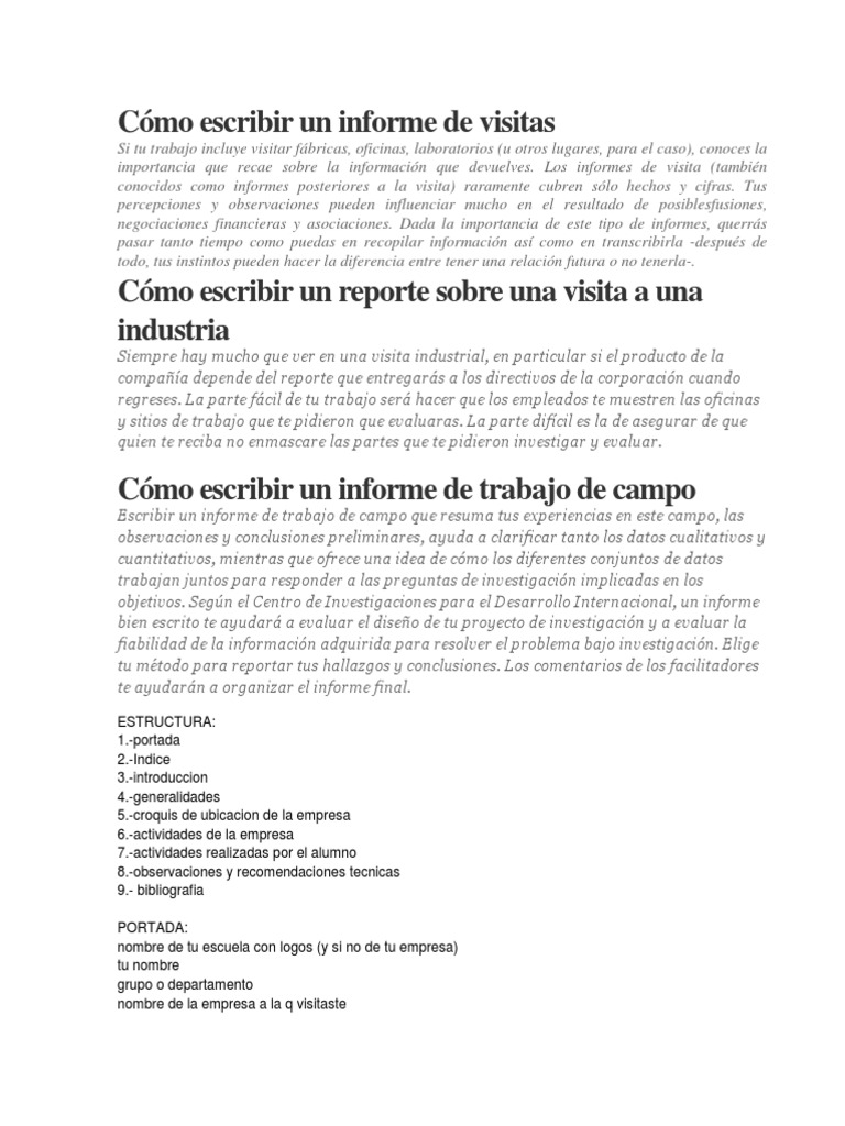Cómo escribir un informe de visitas.docx Tema de investigación