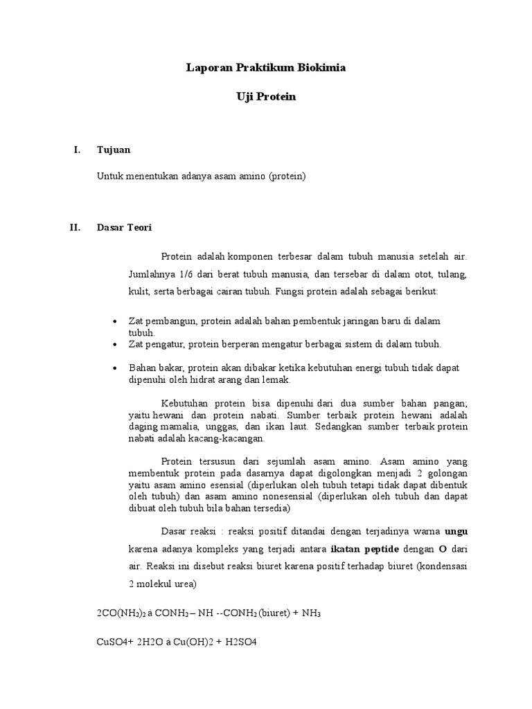 Laporan Praktikum Biokimia Test Biuret