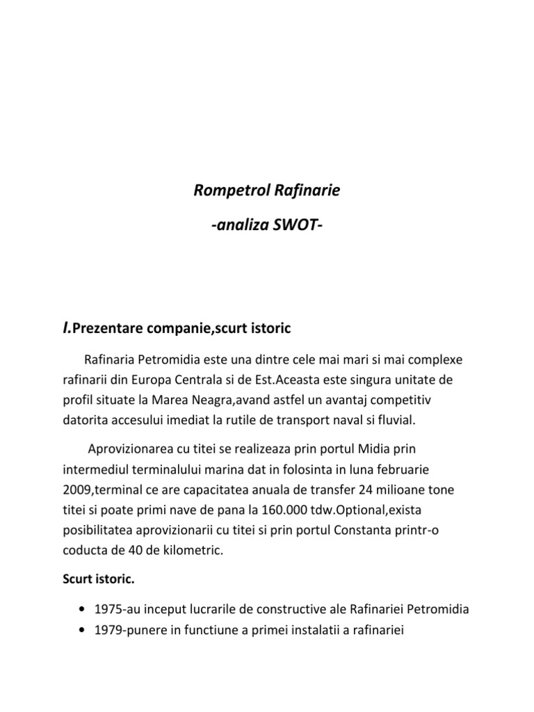 Swot Rompetrol Rafinarie | PDF