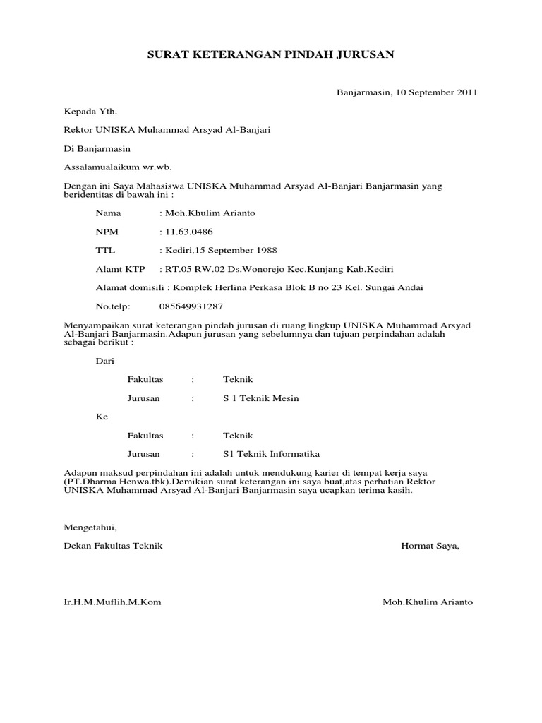 Surat Keterangan Dah Jurusan
